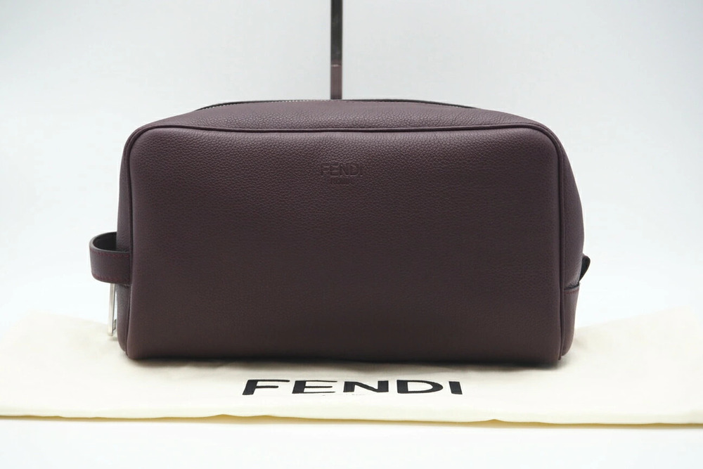 Fendi Roma Leather Clutch Bag Bordeaux Purple
